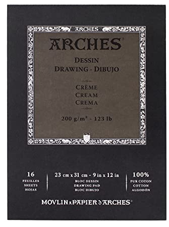 Arches 1795114 Dessin Zeichenpapier Block (23 x 31 cm, 180 g/m² Kopfgeleimt) 16 Blatt creme