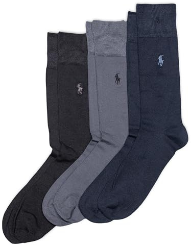 POLO RALPH LAUREN Men's Supersoft Flat Crew Sock 3 Pair Pack, Black Assorted, Brown, Mens Shoe Size 6-12