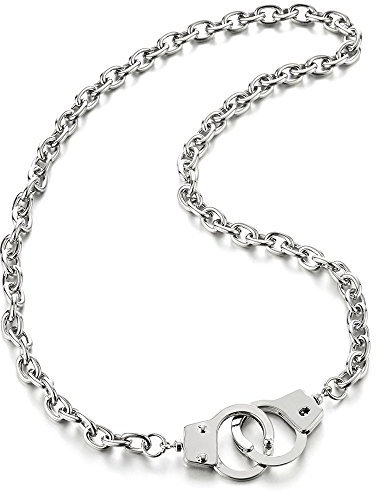 COOLSTEELANDBEYOND Herren Damen Gliederkette Handschellen Halskette Panzerkette Hip Hop Collier, 68CM, Punk Rock
