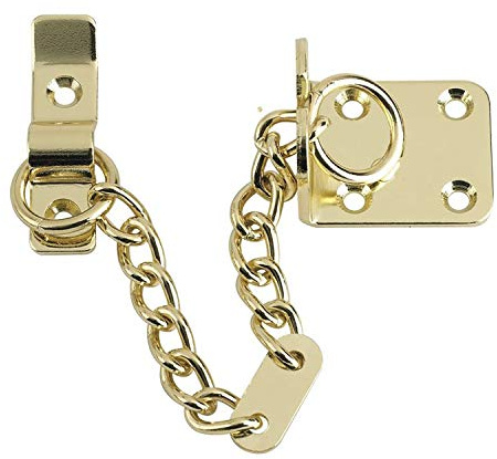 XFORT® Polished Brass Door Chain, Narrow Design Limiter, External & Internal Restrictor for Wooden & UPVC Doors
