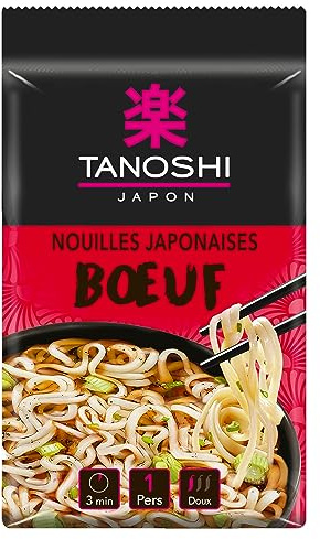 TANOSHI JAPON - Nouilles Japonaises Instantanées Saveur Bœuf - Sans Huile De Palme -Sans Glutamate Ajouté - Pour 1 personne - Prêt en 3 min - 85 g - Pack de 10