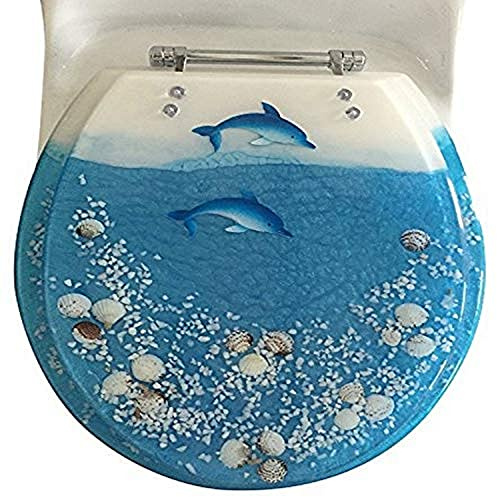 Daniel's Bath & Beyond Polyresin Round Island of Dolphin Toilet Seat, 17, Blue