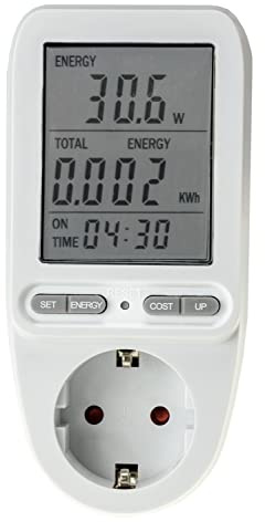 ChiliTec Energiekostenmessgerät Stromzähler Verbrauchszähler für Steckdose - mit Display bis 3600 Watt Tarif einstellbar Stromkosten Kontrolle Weiß