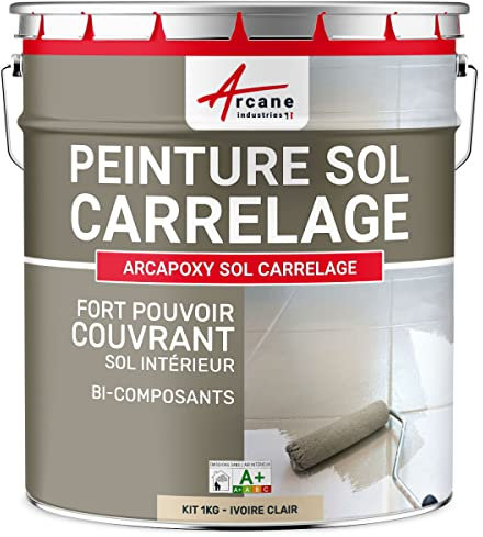 ARCANE INDUSTRIES Peinture carrelage Sol, résine pour recouvrir faïence et Carreaux : Arcapoxy Sol carrelage - 1 kg (jusqu'à 5 m² en 2 Couches) Ivoire Clair - RAL 1015