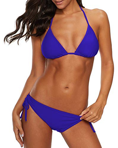 Durio Sexy Triangel Bikini Damen Set - Zweiteiliger Badeanzug, Neckholder-Oberteil und Low Waist Bikinihose verstellbar zum Binden