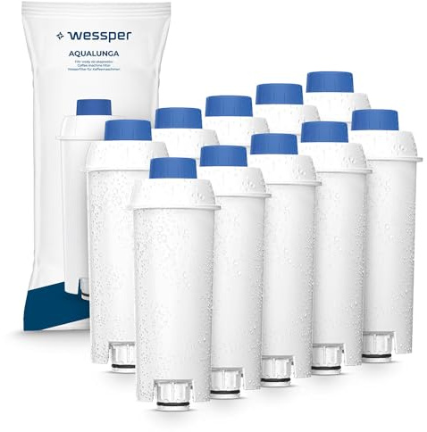 Wessper Ersättningsfilter för DeLonghi DLSC002, DeLonghi vattenfilterpatroner aktiverad kolmjukgörare, kompatibel med De'Longhi ECAM, Esam, ETAM, BCO, EC (10-pack)