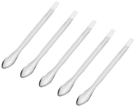 sourcing map Tono Plata Micro Cucharón 105mm Acero Inoxidable Reactivo Muestreo Cuchara Laboratorio Espátulas para Laboratorio 5uds