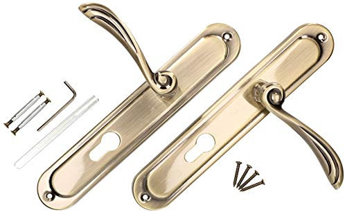 KOTARBAU® Juego de manillas para puerta ZnAl, Manilla con agujero de cilindro, 90 mm, Manijas de puerta de placa larga, 2 Manetas, Manillas para puerta interior, Picaportes acabado cuero, Oro viejo