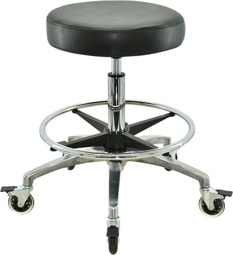 VAKON SALON - Rollhocker mit Fußring auf Premium Rollen mit Bremse - Höhenverstellbarer Drehhocker 55-75 cm - Rundhocker Praxishocker Bürohocker
