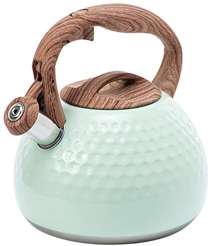 Bollitore Per Fischietto 2.8L Bollitore Ad Induzione, Manico In Legno Con Fischietto Alto, Acciaio Inossidabile, Per Fornelli A Induzione A Gas Bollitori 19,5x22,5cm (verde)