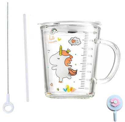 Xfeyaqlo Tasse à Lait avec Paille, Tasse de Lait Tasse avec Paille Silicone Résistant à la chaleur pour micro-ondes, 400ml - Cheval