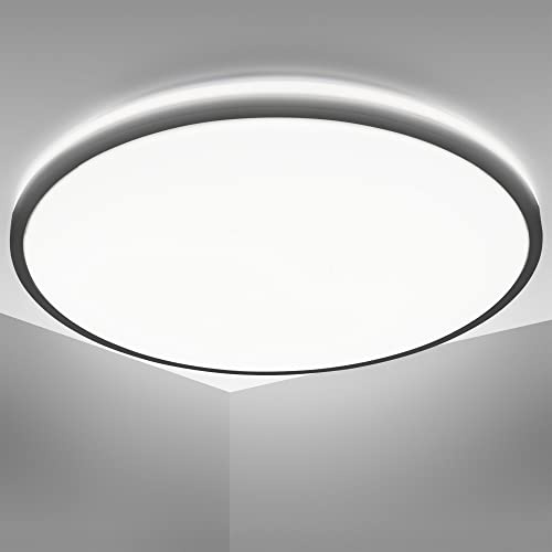 B.K.Licht I Plafonnier LED I Ø38 cm I LED 24 Watt I effet rétroéclairage I lumière blanche neutre 4000 K I lumière indirecte I noir