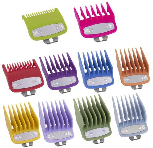 BESTBOMG 10 Aufschiebekämme Kammführung Kompatibel mit Wahl Haarschnittzubehör, Edelstahl Aufsteckkamm-Set Farbiger Limit Kämme Führungskamm Trimmer Aufsätze, 45.5mm B x 38.5mm H (Farbiger）