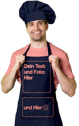 BLAK TEE — Schürze Personalisiert mit Ihrem Foto und Text Wunschmotiv — Kochschürze Selbst Gestalten — Personalisierte Geschenke für Männer und Damen — Verstellbarer Kragen und Vordertasche