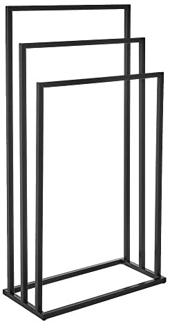 LOLAhome - Toallero de pie múltiple Negro de Metal (45x21x84 cm) con 3 Brazos para un Juego Completo de Toallas. Funcional y estético, no Requiere Agujeros en la Pared. Ideal para Decorar tu baño.