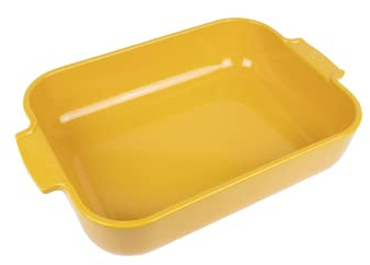 PEUGEOT - Rectangular Ceramic Baking Dish - 36 cm (including handles) x 22 cm x 6.8 cm - Capacity: 3.8 L - 6-7 Servings - 10 Year Guarantee - Made In France - Yellow Saffron Colour