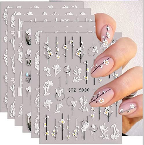 Nagelsticker Selbstklebend, 6 Blatt 5D Nail Art Sticker, Blumen Nagelaufkleber, 5D Stereoskopisch Nagelsticker Nagel Stickers Nageldesign Nagelfolie Selbstklebend Nagelfolien für DIY Nagel Dekoration