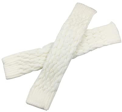FSSTUD Winter Knitted Leg Warmers Crochet Long Boot Socks Warm Boot Toppers High Knee Leg Warmers Ribbed Knit Leg Socks for Women Lady Girls White