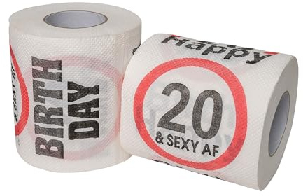 Happy Birthday and Sexy Klopapier, für den 20. Geburtstag, 2 Rollen, Party Dekoration und Geschenk Verpackung, lustiges Motto Klo Papier, Fun Toilet Paper, Geschenkartikel, Geburtstags-Dekoration WC