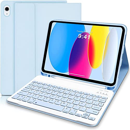 Funda con Teclado Español Ñ para iPad 10 Generación 2022/11 Generación A16 2025 (10.9/11 Pulgada), Ultra Delgada Funda con Portalápices,Teclado Bluetooth Magnético Desmontable para iPad 10/11Gen- Azul