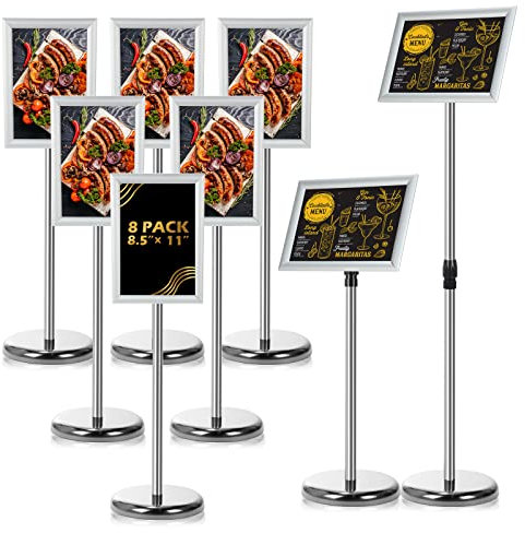 LEIFIDE 8 Stück verstellbarer, robuster Standfuß-Schildhalter, Bodenständer, 21.6x27.9 cm, Posterständer, Schilderständer mit Aluminiumrahmen zum Öffnen für vertikale und horizontale Schilderanzeige