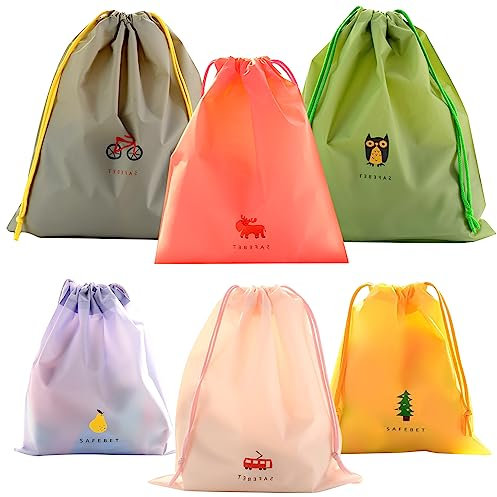 6 Pezzi Sacchi da Biancheria, Riutilizzabile Sacchetti Lavatrice Biancheria con Coulisse, Borsa Organizer da Viaggio Sacchetto Lavatrice per Casa Dormitorio Bagno Campeggio