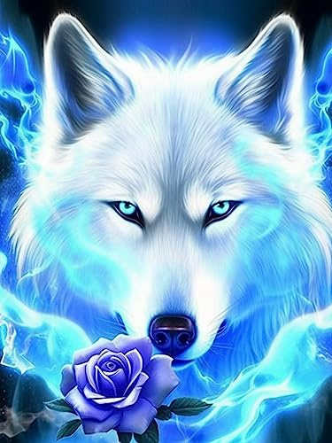 Ginfonr DIY Diamond Painting Zubehör Wolf Feuer Rose Set Full, 5D Diamant Painting Tiere Bilder Kit Crystal Rhinestone Embroidery Decoration Für Home Wall Décor 30x40 cm