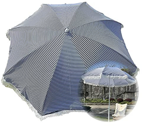 Parasol de Jardin 2M Parasol de Plage d'extérieur, Parasol de Jardin à la Mode Vintage avec Franges, UPF 50+, Abri de Parasol Imperméable pour Patio de Jardin extérieur, Parasol Rond à Rayur