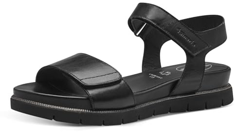 Tamaris Comfort damsandaler platta av läder med kardborreband, Svart Nappa, 42 EU