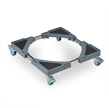 Relaxdays Pflanzenroller, ausziehbarer Blumenroller, BxT: 44x44–70x70 cm, für Blumentopfe, innen & außen, grau/Silber