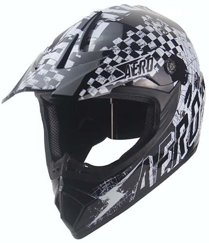 Kinder Crosshelm Skeleton AHP – Motorradhelm für Kinder, ABS-Schale, robuster Kinderhelm für Downhill, Quad und Motocross, Schwarz Weiß, Größe XS, 51 – 52 cm