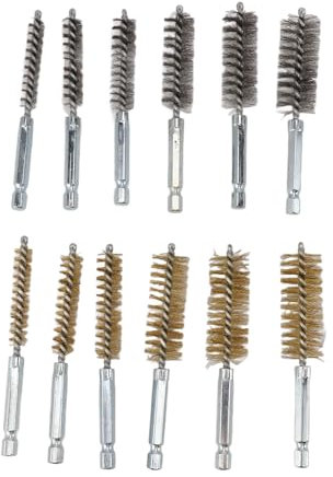 Juego de Cepillos de Perforación, Paquete de 12 Cerdas de Cepillo de Alambre Trenzado, Cepillo de Limpieza de Orificios de Alambre con Vástago Hexagonal para Taladro Eléctrico,