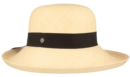 Hut Breiter Breiter Sombrero original de mujer Panamá, sombrero de paja, sombrero de verano de Ecuador, campana con lazo, trenzado a mano en Ecuador, Diseño natural, 55-56