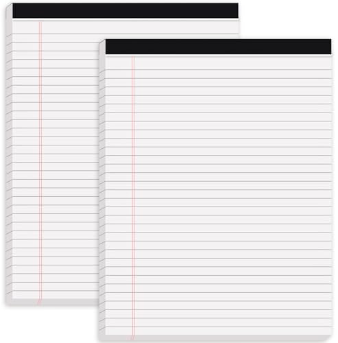 Koogel 2 Packs Legal Pads 21.5 x 28cm, 50 Sheets Wide Ruled Lined Perforated Notepads Writing Pads White Paper Pads for Student School Office