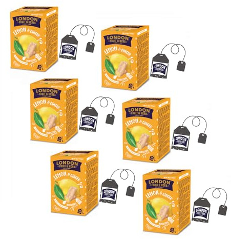 London Fruit® | Infusión de Limón y Jengibre | Infusión de limón, jengibre y lima en sobres individuales sin cafeína - 6 x 20 filtros (240 Gr) | Infusión Digestiva