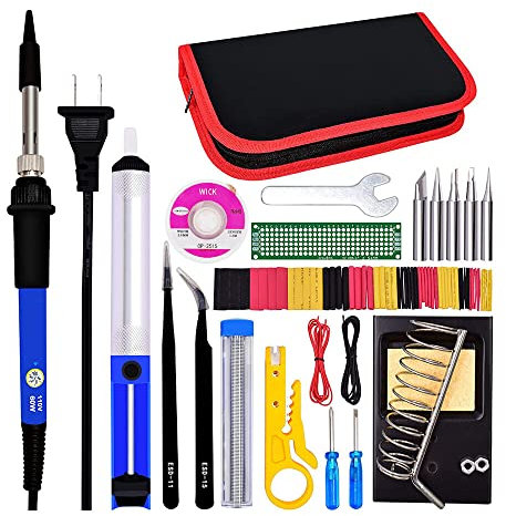 Lötkolben Set - 60W Lötkolben mit Temperatur Einstellbar 200-450°C, Lötwerkzeug mit 5 Lötspitzen, Hochwertiges Löten & Reparieren - Soldering Iron for Elektronik, Schmuck, Haushaltsgeräte