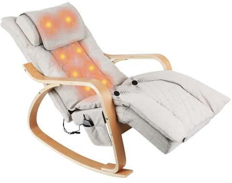 EUNEWR Schaukelstuhl Mit Massage- Und Heizfunktion, 5-Stufig Verstellbare Fußstütze, Gepolstert Für Garten Und Schlafzimmer