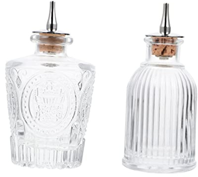 RORPOIR Glass Bitters Bottles with Fine Stopper 2Pcs Japanese Style for Cocktail Storage and Rose Water, Retro Small Decorative Bottles with Unique Effect for Home Bar and Mixology