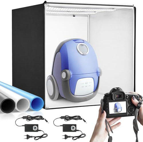 Heorryn Set di tende luminose per studio fotografico, 100 x 100 x 100 cm, con 384 luci a LED e 3 sfondi di colore per fotografia