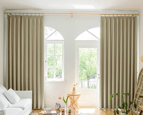KnSam 2er Set Vorhänge Wohnzimmer Deko Beige, Vorhang für Fenster Einfarbig, Polyester Ösen Vorhang Gardinen Kinderzimmer Vorhänge Muster Blickdicht, Jeder B 107 x H 183cm