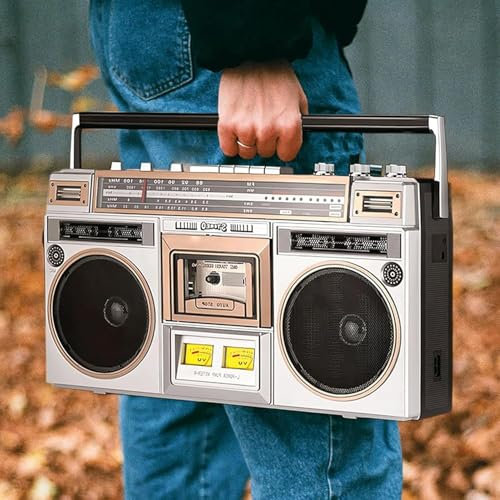 Mavdecll Radio Portatile con Lettore di Cassette, Boombox a Cassette retrò Stile Classico Anni '80, Radio AM/FM, Altoparlanti Stereo integrati, Supporto Ingresso SD/USB, per riunioni di Famiglia