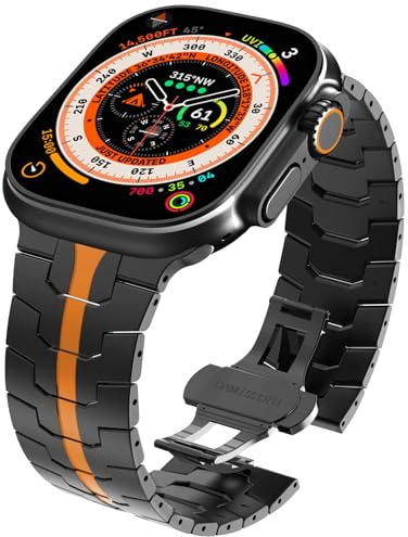 KADES Edelstahlarmband Kompatibel mit Apple Watch Armband 49mm 46mm 45mm 44mm 42mm, Metall Gliederarmband Ersatzarmband für iWatch Ultra 3 2 1, Series 11 10 9 8 7 6 5 4 3 2 1 SE,Schwarz/Orange