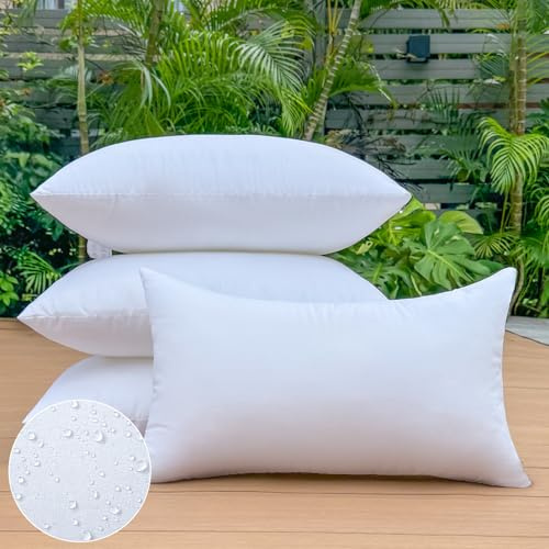 OTPIPCS 30x50 cm Outdoor Kissenfüllungen 4er Set wasserdichte Lendenkissen für Gartenmöbel Sofa & Terrasse Weiße Rechteckkissen mit Premium-Füllung Wetterfest & Dekorativ Couch Cushions