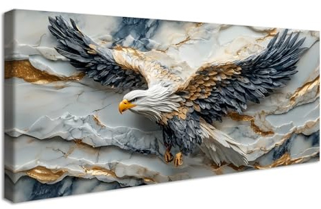 Mit Rahmen Leinwand Bilder Marmor Weißkopfseeadler Bild auf Leinwand Malerei Poster Kunstdrucke Weiß Grau Gold Federn Adler Tier Bild Wandbilder Heim Wohnzimmer Schlafzimmer Wanddeko 50x120cm
