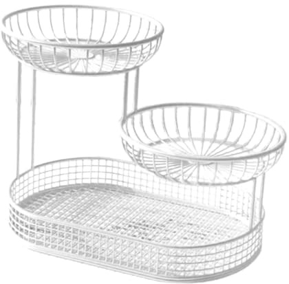perfk Portafrutta a 3 ripiani, portaoggetti in filo metallico moderno, portafrutta decorativo da tavolo e da banco, L White
