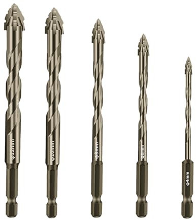 WOYUOSN 5-PCS High-Strength Eccentric Twist Drill Bit, Masonry Drill Bits for Concrete Set for Concrete/Glass/Brick/Cement/Tile/Wood/Etc, Industrial Strength Carbide Drill Bits Tip Size 5/32-1/2