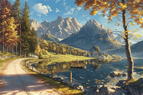 Malen Nach Zahlen Landschaft Herbst Malen Nach Zahlen Kinder Anfänger,Malen-Nach-Zahlen ab 9 Jahre Mädchen Geschenke,DIY Ölgemälde Set mit Pinseln Acrylpigment Leinwan,Home Wanddeko Wohnzimme 45x60cm