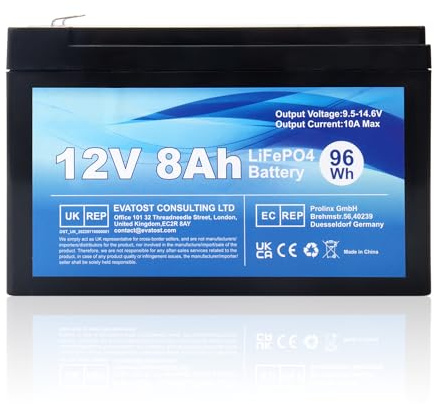 WoskjXas 12V 8Ah 96Wh LiFePO4 Batería de Litio Recargable, Ciclo Profundo 2000 Veces con protección BMS, batería LiFePO4 para Botes de Motor, Camping, Scooters, UPS, turbina eólica, Solar, inversores