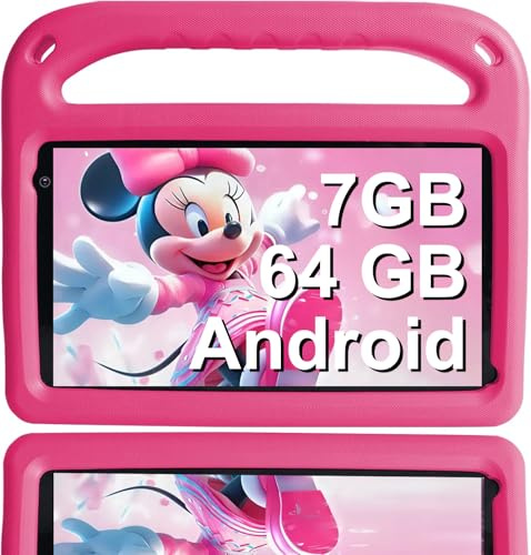 GOODTEL Dernière tablette 7 pouces, Android Tablet, 7 Go RAM + 64 Go ROM + 2 To, GMS Certified, écran IPS HD, contrôle parental avec étui EV(Rose)