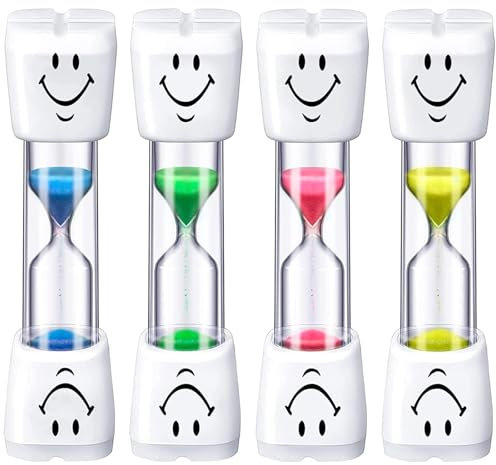 Cisixin Temporizador de reloj de arena, 4 paquetes de temporizador de arena sonriente, temporizador de reloj de arena de 3 minutos, temporizador de cepillado para niños (colores aleatorios)